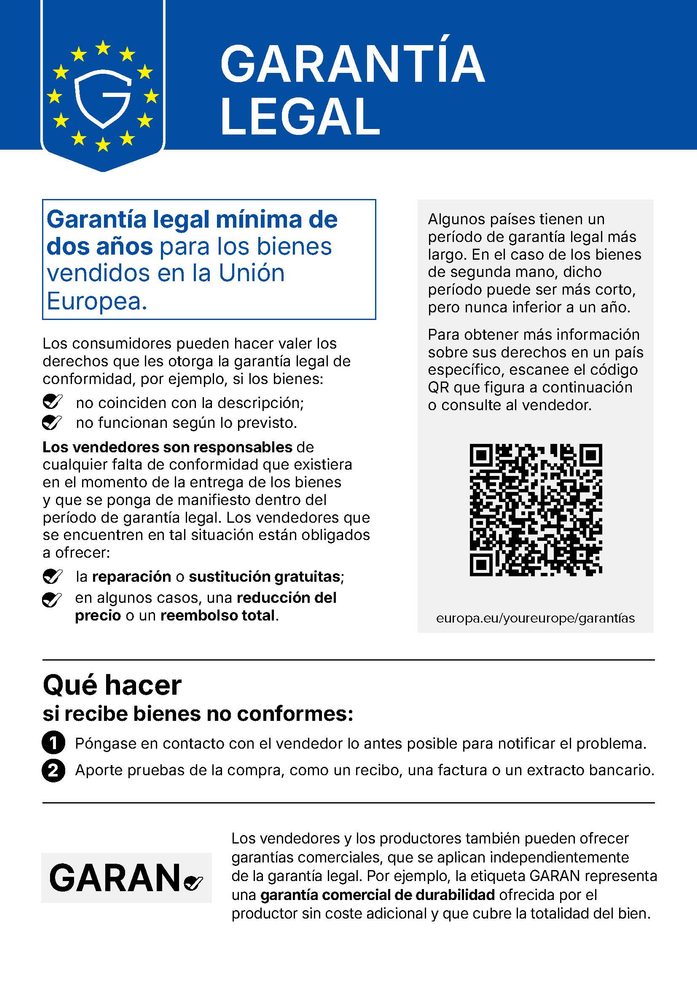 Legal guarantee notice ES